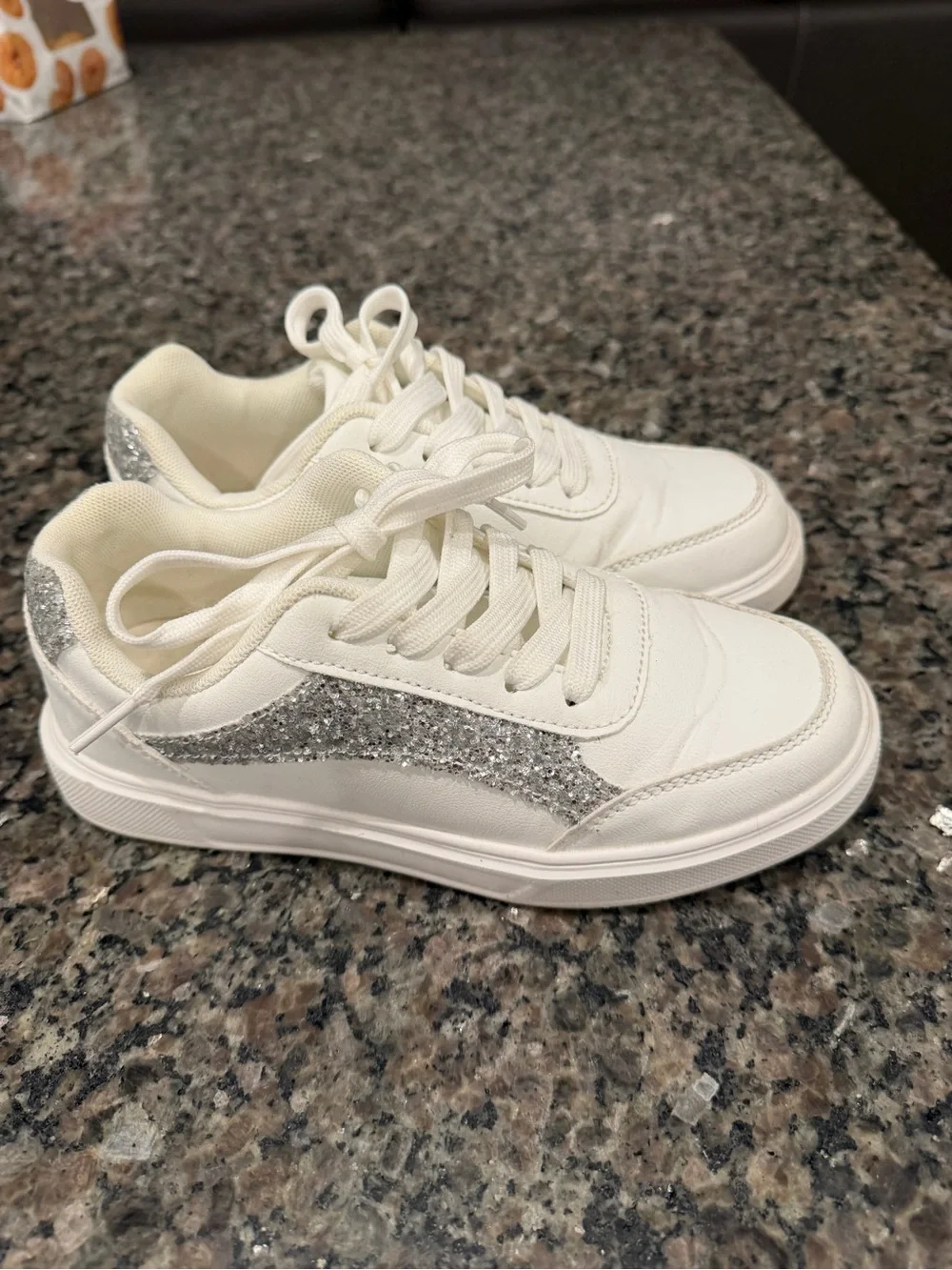 White Sneakers with Silver Glitter Accent